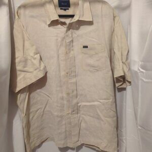 FACONNABLE Mens Beige 100% Linen Short Sleeve Button Up Shirt Classic Fit XL